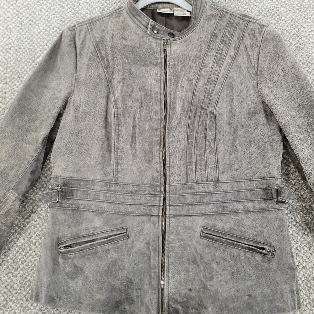 Vintage Y2K Newport News Easy Style Leather Moto Jacket Distressed Large 90's